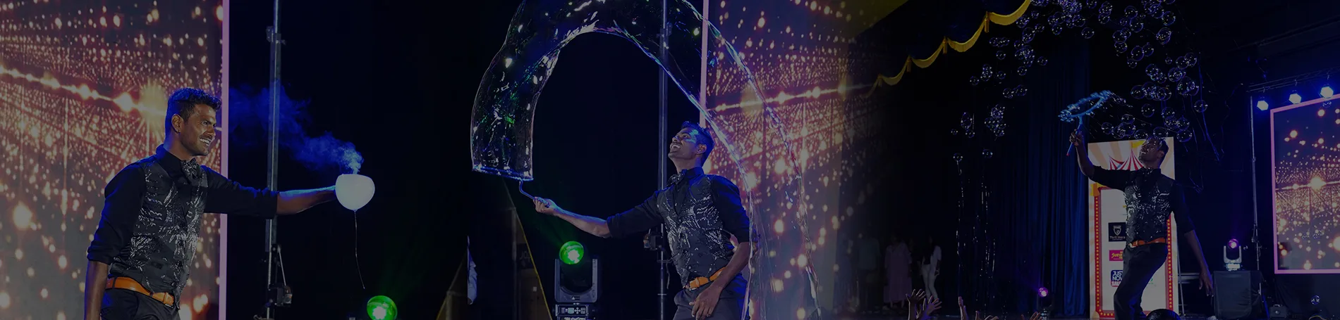 ThrillVeera Entertainment Live Bubble Show – Giant bubbles and interactive fun for kids birthday parties, school events, mall activations, family functions, and stage shows across India