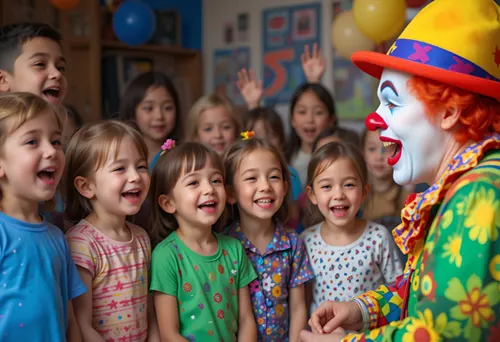 ThrillVeera Clown Show on International Joke Day – Kids laughing and enjoying interactive comedy entertainment at a party event in India