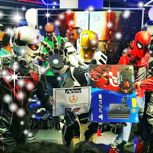 Exciting superhero and costume acts show by ThrillVeera Entertainment featuring characters like Iron Man, Spider-Man, Hulk, Optimus Prime, and more at themed events