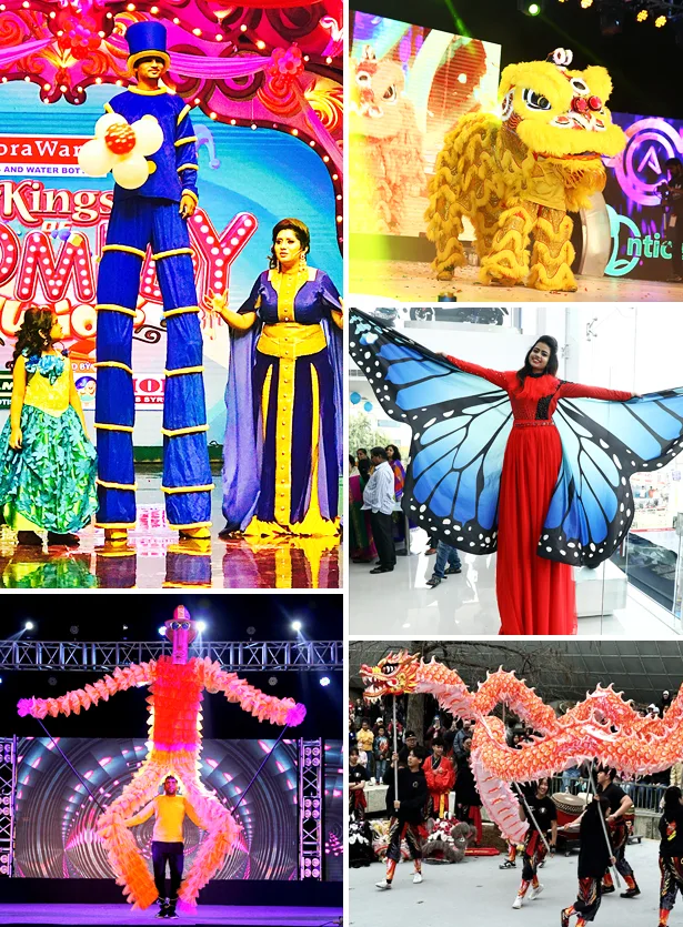 Best Event Entertainers by ThrillVeera Entertainment – Carnival Festival Entertainment with Chinese Lion Dance, Dragon Dance, Colorful Stilt Walkers, Spring Man Acrobatics, Tall Walkers, and More for Events & Celebrations in Chennai and Across India