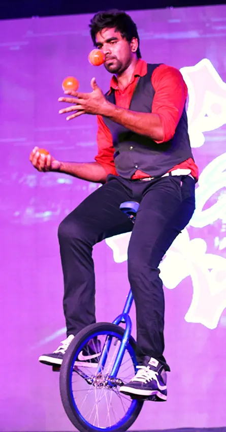 Entertaining unicycling performance act at event in India – skilled circus-style entertainment by ThrillVeera
