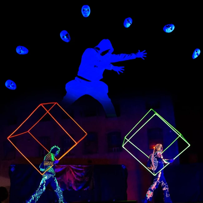 UV dance entertainment show with LED and blacklight effects